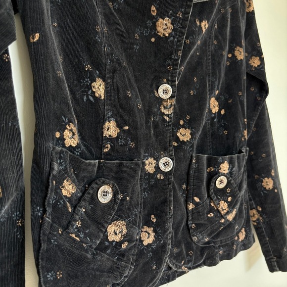 Vintage Women's Small Floral Corduroy Jacket Button Pockets Casual Fall Coat - Picture 6 of 15
